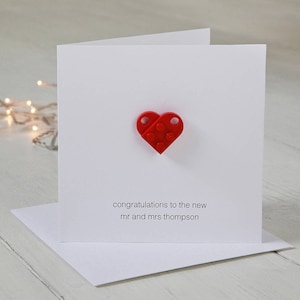 Carte de mariage personnalisée avec blocs de construction, Carte de briques coeur fantaisie, Carte de célébration de fiançailles d'anniversaire sur mesure, Blocs de construction personnalisés
