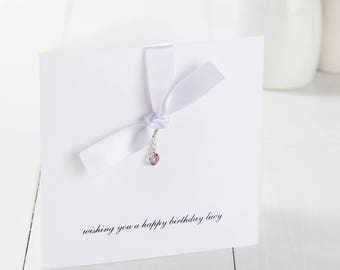 Personalised Swarovski Birthstone Card, Personalised Swarovski Birthday Card, Birthstone Charm Card, Birthday Celebration Gifts For Her