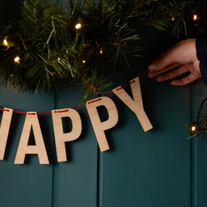 Festive Wooden 'Happy' Christmas Bunting image 5