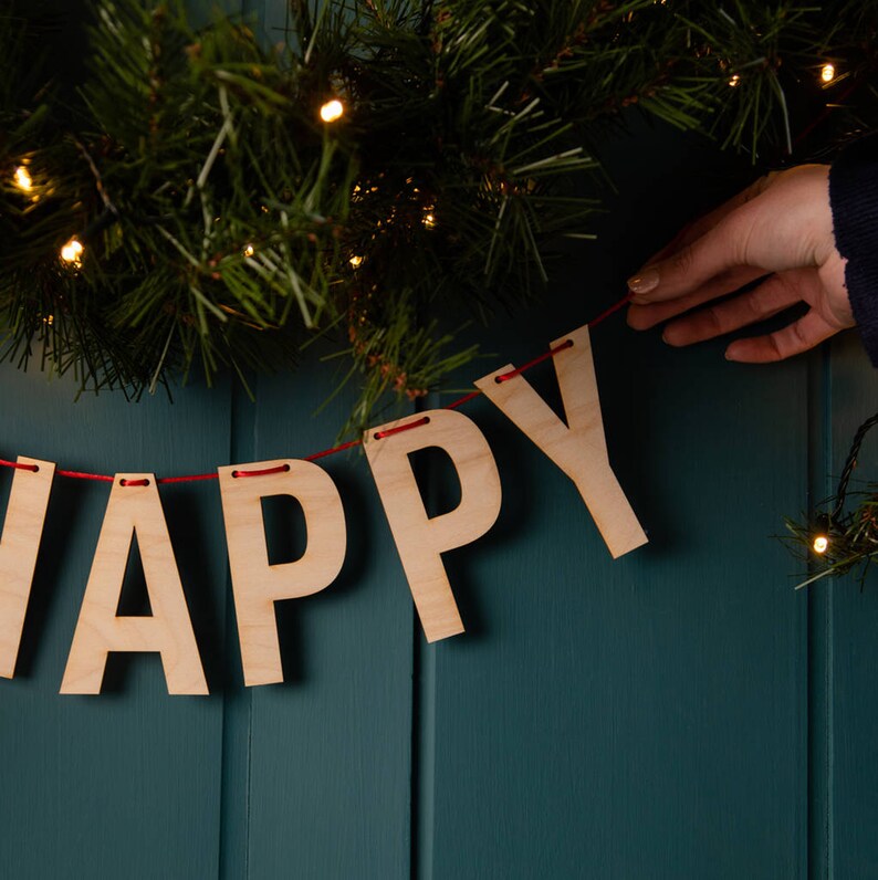 Festive Wooden 'Happy' Christmas Bunting image 5