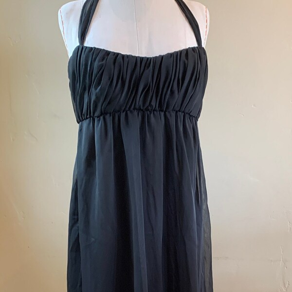 Black Crepe Vera Wang Floor Length Empire Waist Halter Gown Dress Vintage