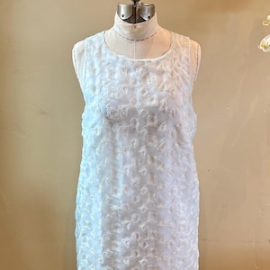 1970s Summer Shift Dress Sheer Embroidered Ice Blue Voile Over Taffeta