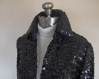 1970s Women's Black Sequin Evening Jacket