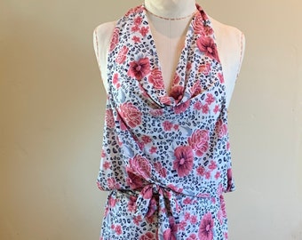 Slinky Backless 1970s Jumpsuit Floral Print Romper Halter Top