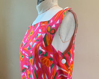 1960s MOD Abstract Cotton Print Resort Beach Festival Summer Shift Dress Shift