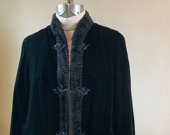 Black Faux Curly Lamb Reversible Evening Coat to Velvet 1940s