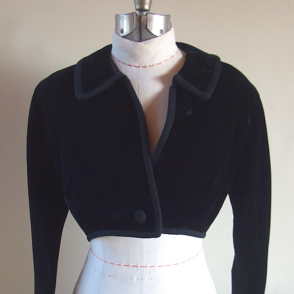 Bolero Black Velvet Cropped Jacket Top 1950s
