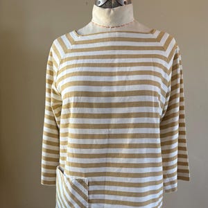 Vintage 1950s Breton Stripe Sailor Shirt 3/4 Long Raglan Sleeve Striped Cotton  Shirt - Nautical Preppy
