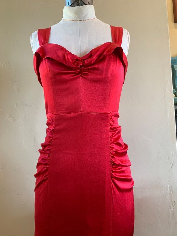 Betsey Johnson Cherry Red Satin Cocktail Dress - image 9