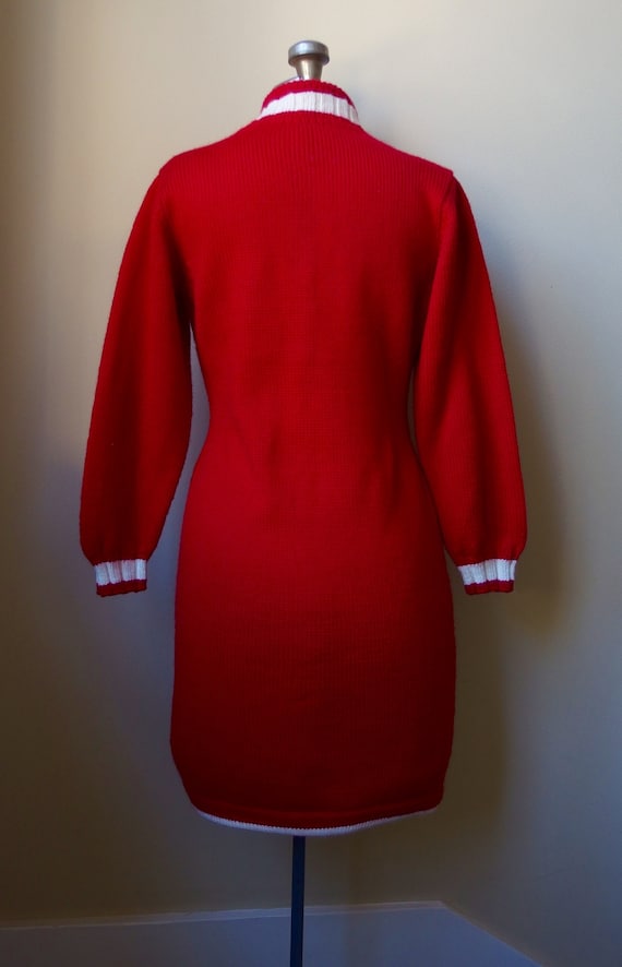 Vintage Red Hand Knit Sweater Mini  Dress - image 7