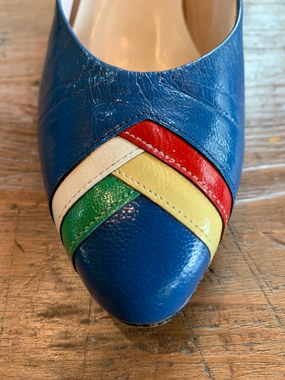 1970s Womens Leather Blue Pumps Kitten Heel Shoe … - image 3