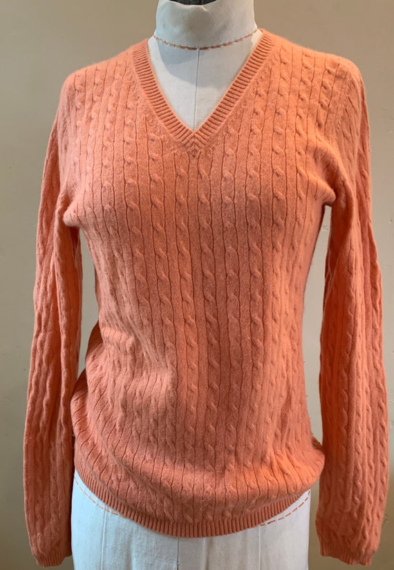 Peach Color Cashmere Pullover V Neck Sweater