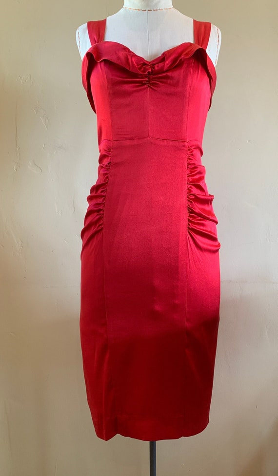 Betsey Johnson Cherry Red Satin Cocktail Dress - image 1