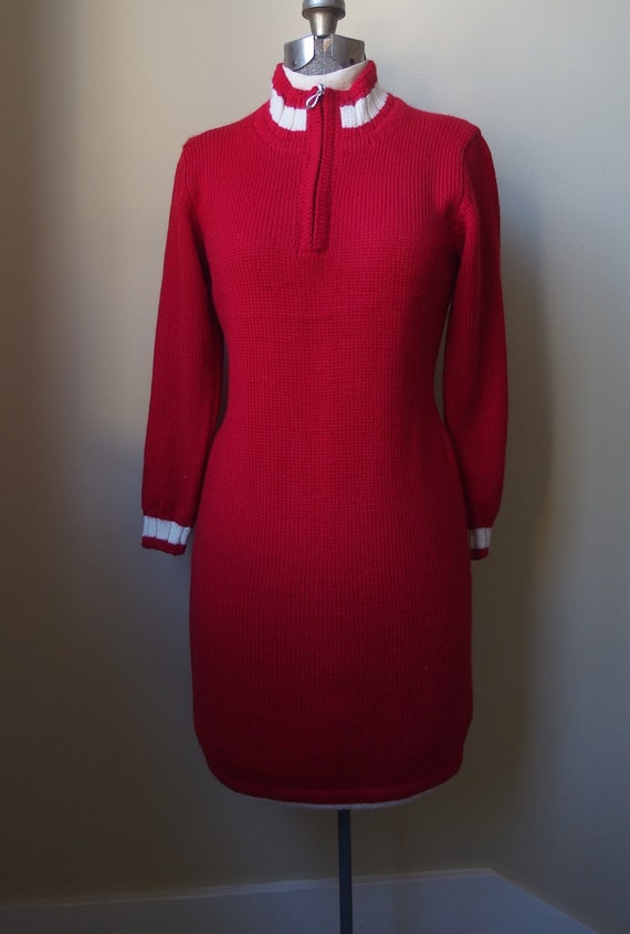 Vintage Red Hand Knit Sweater Mini  Dress - image 3