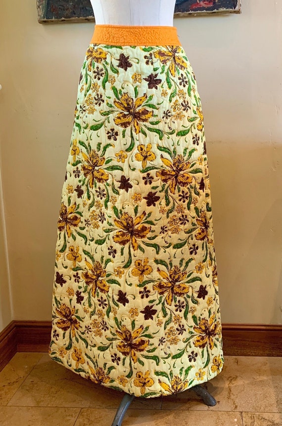 Quilted Floral A-line Maxi Skirt 1970s