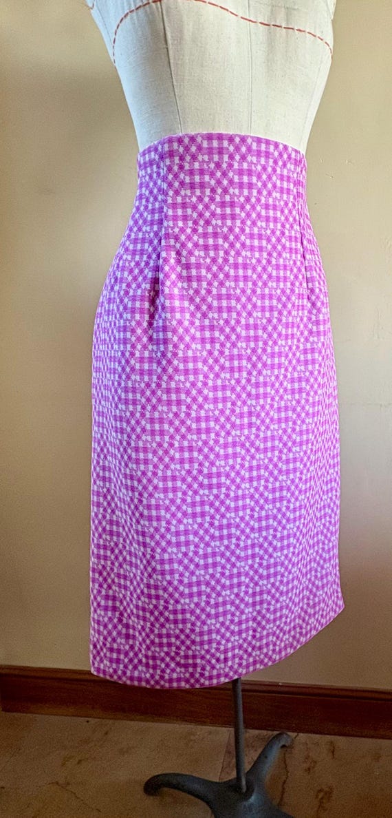 Purple Pattern Polyester Double Knit Pencil Skirt… - image 1