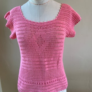 Pink Handmade Crochet Cotton Top Blouse