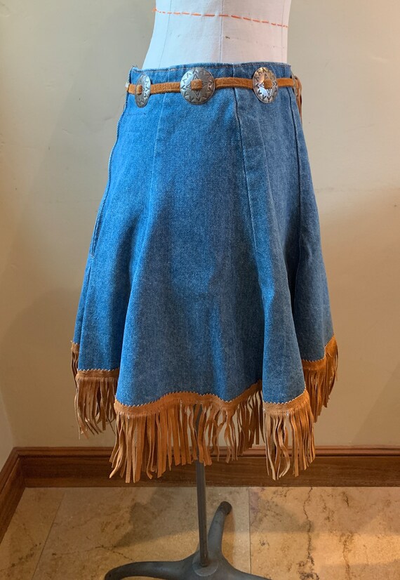 Fit and Flare Denim Western Style Mini Skirt Leat… - image 4