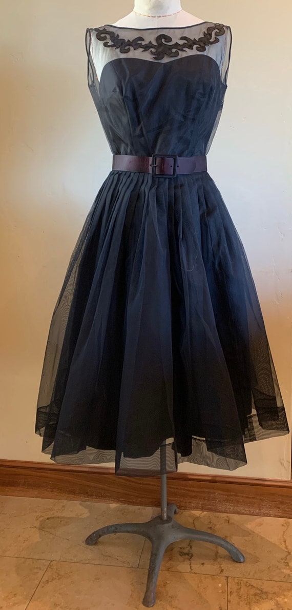 1950s 1960s Black Sheer Organza over Taffeta Shir… - image 2