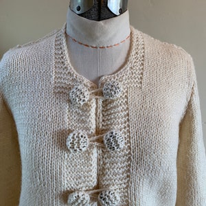 Hand Knit Wool Sweater Cardigan Jacket Ivory Winter White