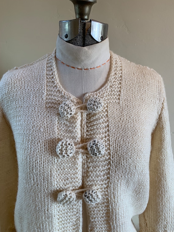 Hand Knit Wool Sweater Cardigan Jacket Ivory Winte