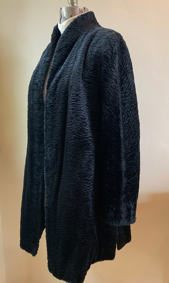 Black Faux Curly Lamb Reversible Evening Coat to … - image 2