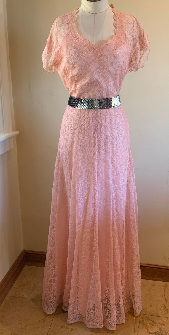 1950S Pale Pink Gown floor Length Dress Formal Br… - image 1