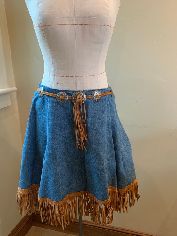 Fit and Flare Denim Western Style Mini Skirt Leat… - image 3