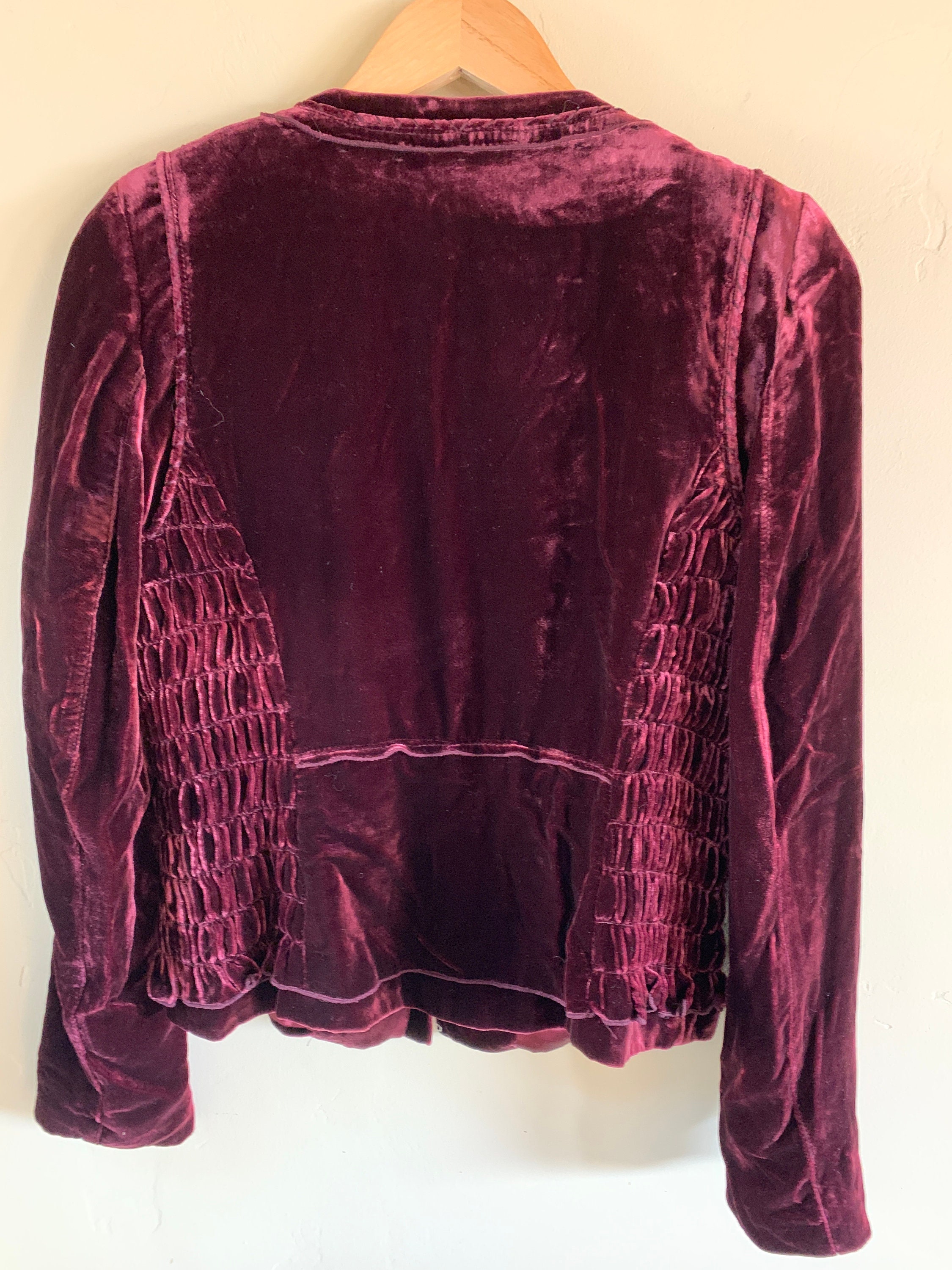 Red Burgundy Velvet Smocked Front Zip Jacket Top ELIE TAHARI Vintage - Etsy
