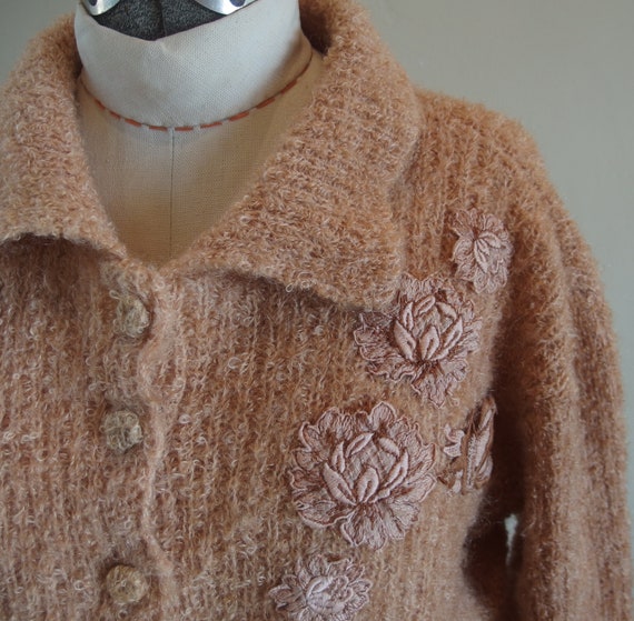 1950s Cropped Mohair Cardigan Sweater Collar Knit