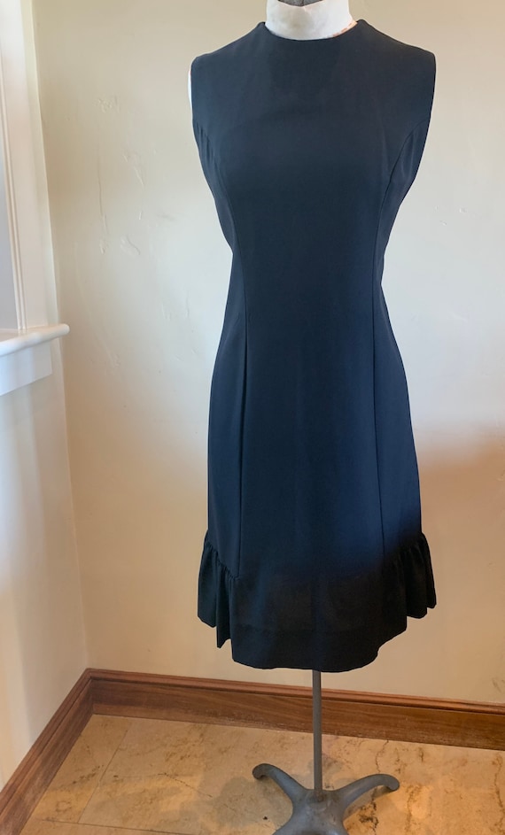 Black Crepe 1960s Cocktail Dress Shift Princess Cu