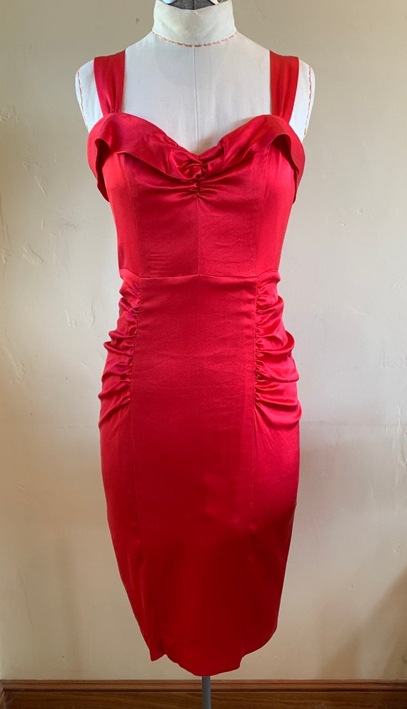 Betsey Johnson Cherry Red Satin Cocktail Dress - image 3