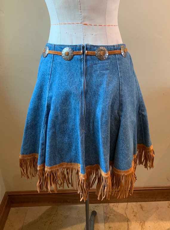 Fit and Flare Denim Western Style Mini Skirt Leat… - image 2