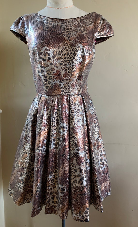 Betsey Johnson Sequin over Leopard Print Cocktail 