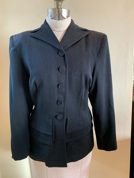 Black Wool Gabardine Suit Jacket,  1940s Coat Jack