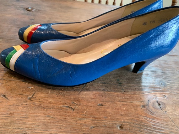 1970s Womens Leather Blue Pumps Kitten Heel Shoe … - image 6
