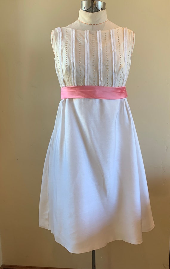 MOD 1960s Vintage Empire Waist Dress Pink Satin Bow - Gem