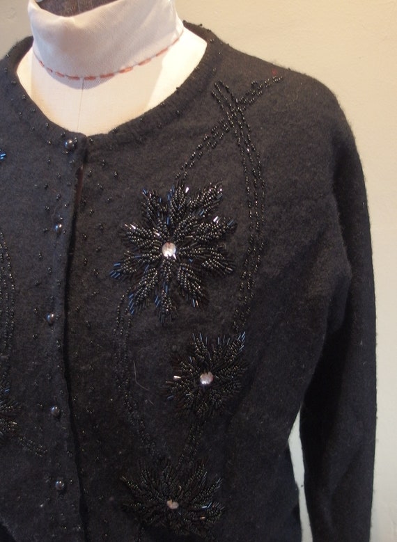 1950s Wool Beaded Cardigan Sweater