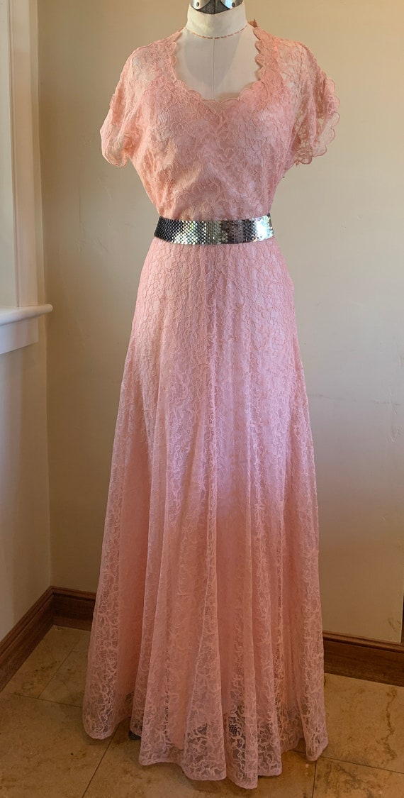 1950S Pale Pink Gown floor Length Dress Formal Br… - image 7