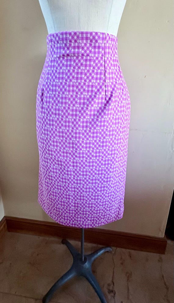Purple Pattern Polyester Double Knit Pencil Skirt… - image 2