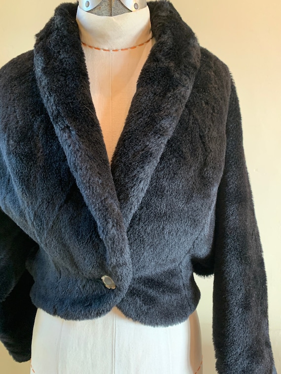 Black Alpaca Pile Cropped Bolero Evening Jacket