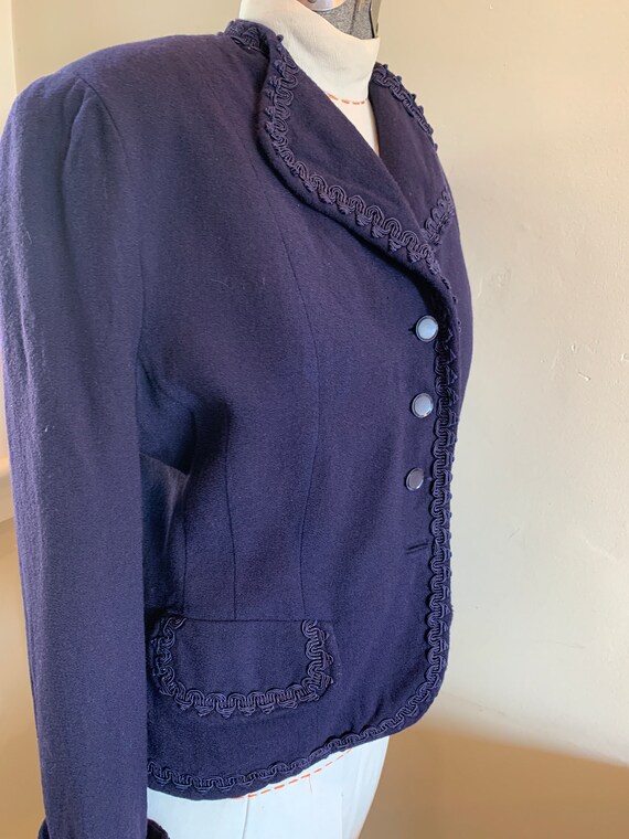 Vintage  Navy Wool Crepe 1940s Fitted Coat Jacket… - image 5