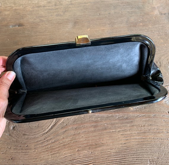 Black Patent Leather 1970s Evening Clutch Purse B… - image 3