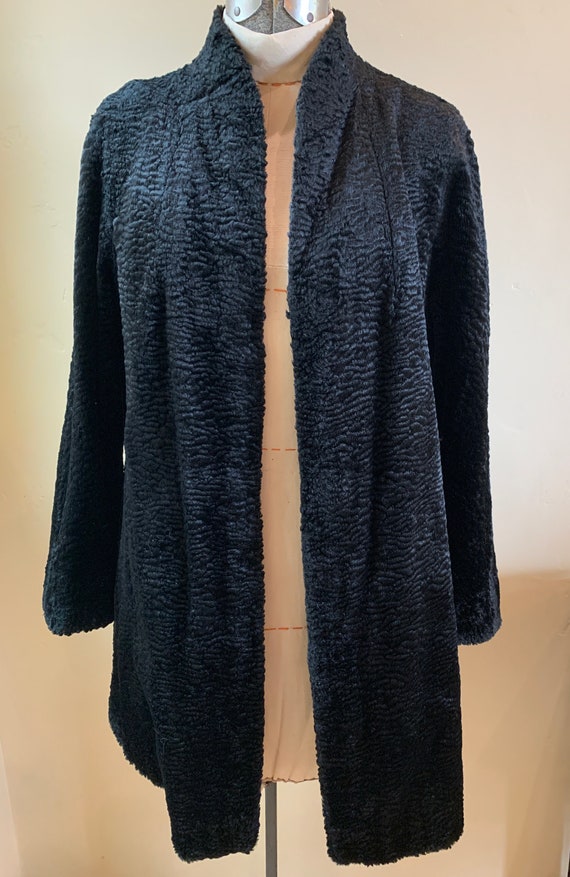 Black Faux Curly Lamb Reversible Evening Coat to … - image 4