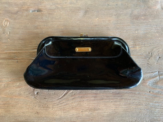 Black Patent Leather 1970s Evening Clutch Purse B… - image 1