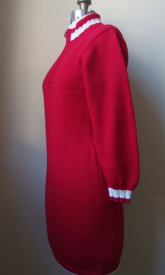 Vintage Red Hand Knit Sweater Mini  Dress - image 4