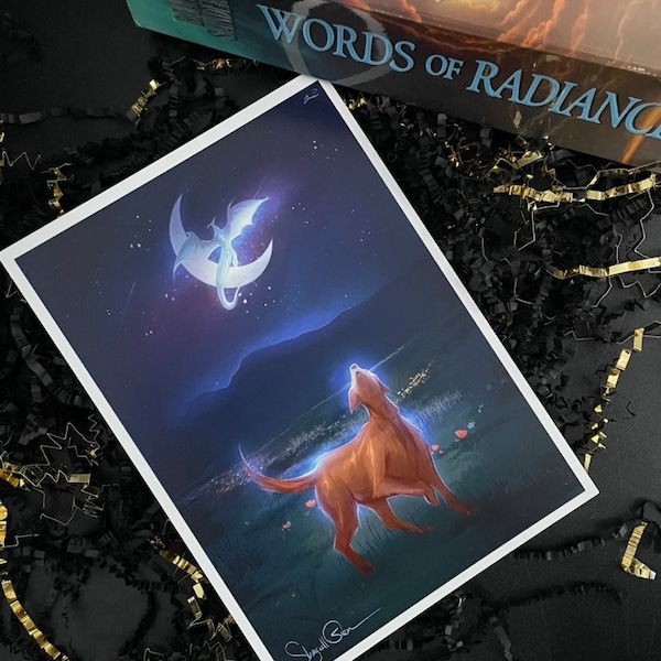 El perro y el dragón, impresión inspirada en El Archivo de las Tormentas, inspirada en el Cosmere