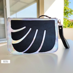 Black Leather Clutch Bag Italian Leather Evening Clutch Bag For Women Floral Artsy Wrist Bag Mini Leather Handmade Wrist Purse Bag Boho Bag