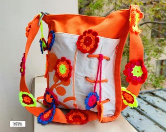 Boho Floral bestickte Umhängetasche, wasserdichte Canvas Shopper Geldbörse, bunte Boho Crochet Crossbody