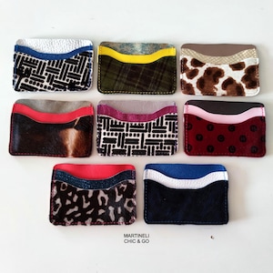 Porta carte di credito minimalista in pelle italiana, piccolo, unisex, idea regalo in pelle, porta carte di credito colorato in pelle di capra, mini porta carte di credito artigianale artistico